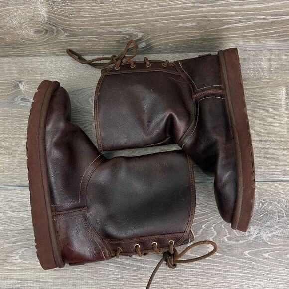 Ugg Mariana Women’s Sz 7 Dark Brown Leather Shearling Rear Lace Winter Boots - Picture 10 of 11